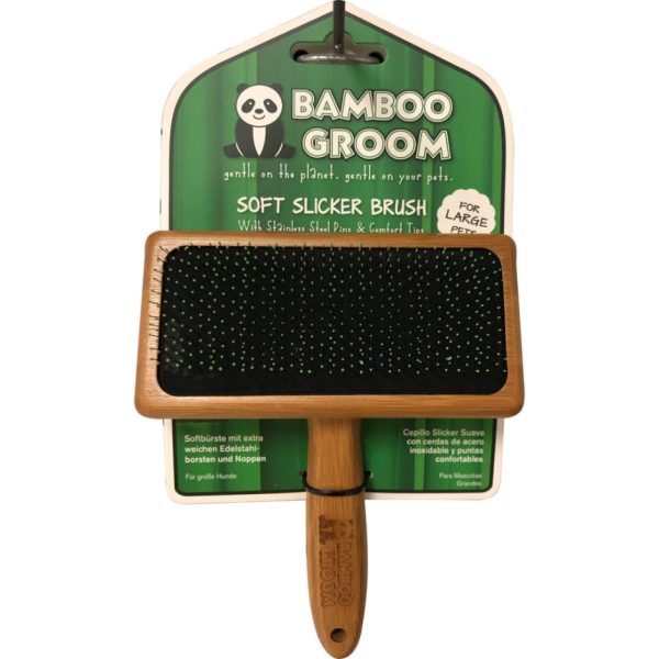 BAMBOO GROOM SOFT SLICKER BRUSH W SS PINS Discount