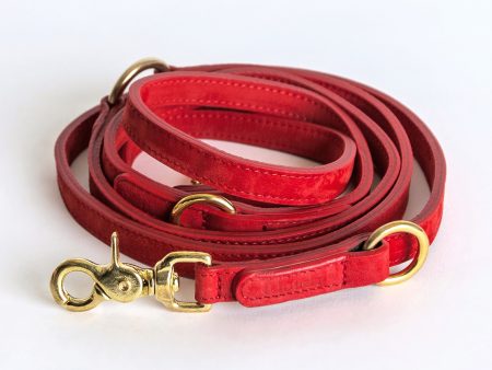 Cloud7: Tiergarten Nubuck Multiway Dog Leash in Cherry Red For Discount